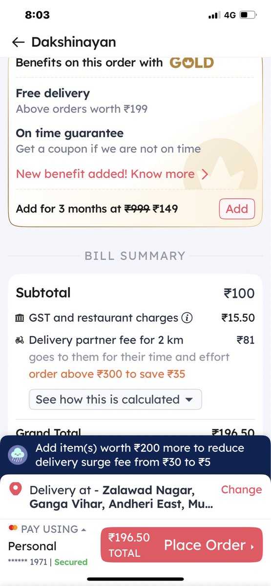 vedchi's tweet photo. @zomato this surge continues even when no rains and no effort #zomatosurgeunfair https://t.co/1Teb36d8nV