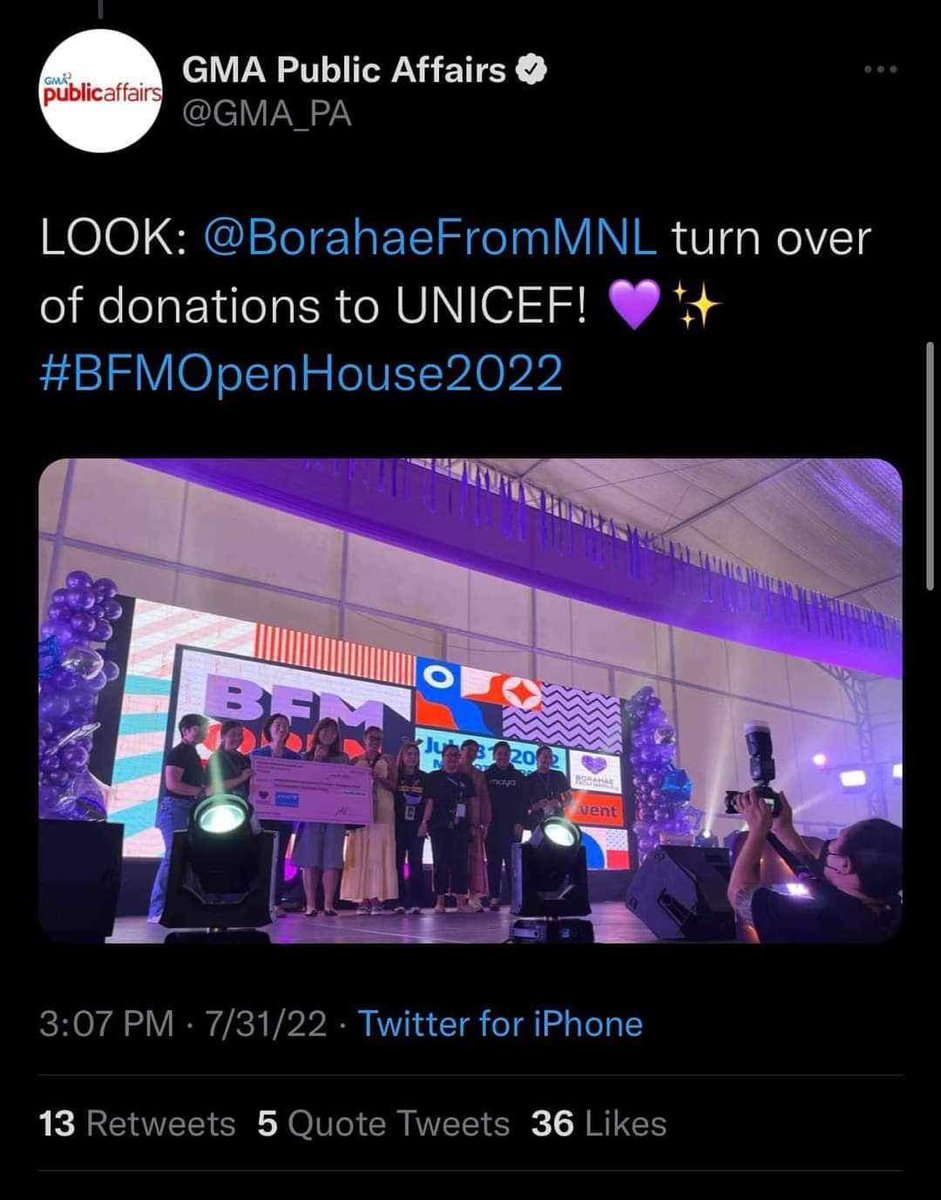 BorahaeFromMNL's tweet photo. Half a million pesos donated to @UNICEF PH since 2021 in the name of @BTS_twt. 💜 Because BFM believes that loving yourself allows you to expand your heart to love your community - especially our most vulnerable. 💜 @FabMommaKim @kankunis https://t.co/sCL2vfeoBU