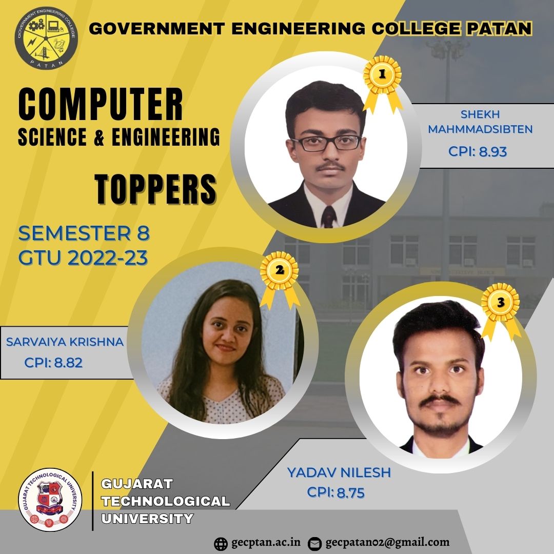gec_patan's tweet photo. 🎉 Congratulations to the 8th semester's topper! 🌟 Your hard work, dedication, and intellect have paid off, and we couldn't be prouder of your outstanding achievement. Keep shining bright, and may your success inspire others to reach for the stars!🎓🏆
#CollegeTopper #Gecp #Gtu https://t.co/wacz80kXVj