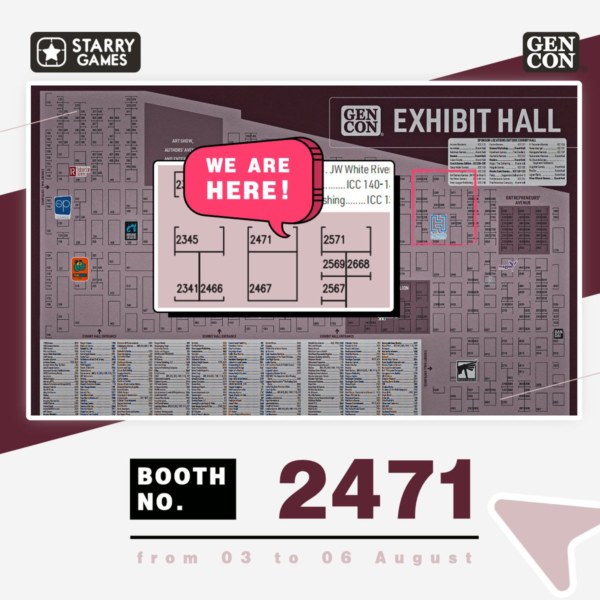 Are you ready for Gen Con Indy 2023? We are! We can’t wait to see you there.
From August 3-6, we’ll be at booth #2471 displaying our awesome products. Come and visit us!
#GenCon #GenCon2023 #boardgame #Starrygames