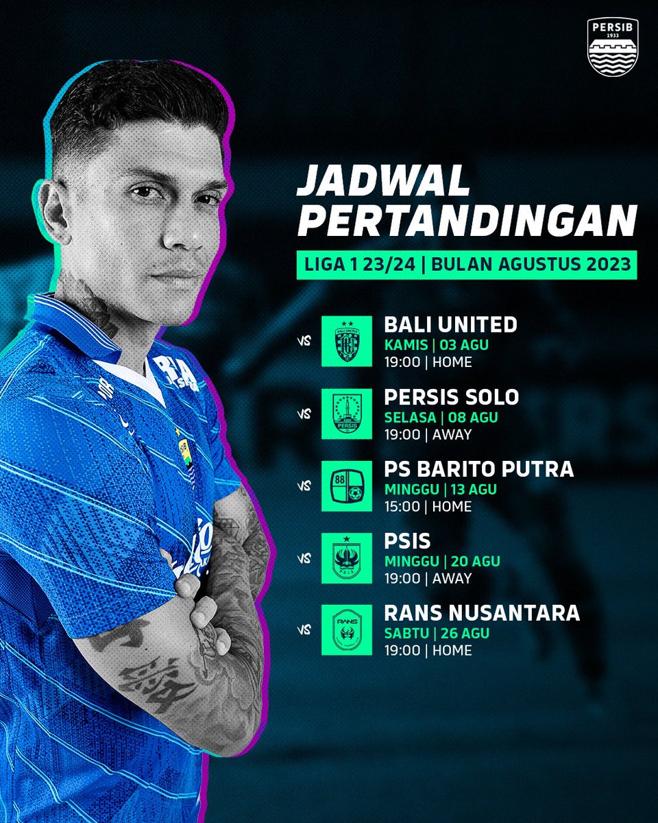 persib's tweet photo. 5️⃣ Pertandingan #PERSIB di Bulan Agustus 🔵

Hadapi jadwal padat dengan optimis‼ https://t.co/on48xSwwEQ