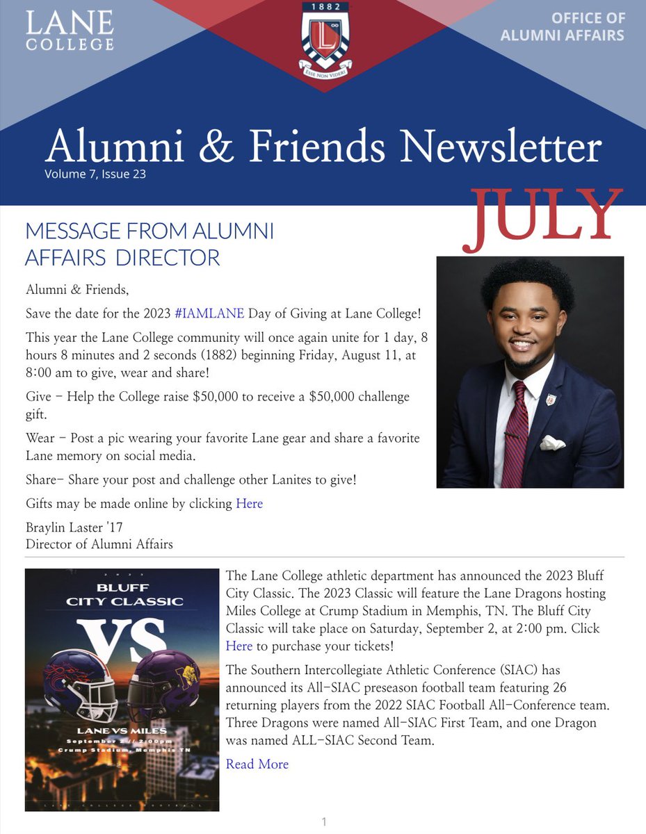 laster824's tweet photo. Alumni and Friends:

We invite you to view this month’s Alumni &amp; Friends Newsletter. 

Click the link below to view the July 2023 Alumni &amp; Friends Newsletter.  

https://t.co/Sx9lSxzqUm https://t.co/DCAjP7mFpf
