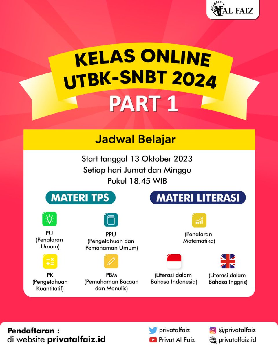 Privatalfaiz's tweet photo. Start belajar 13 OKTOBER 2023!
#prodi #masukui #sekolah #kuliah #infoptn #tryoutonline #matematika #bimbeloffline #camaba #info #soshum https://t.co/kaN1KVOKjs