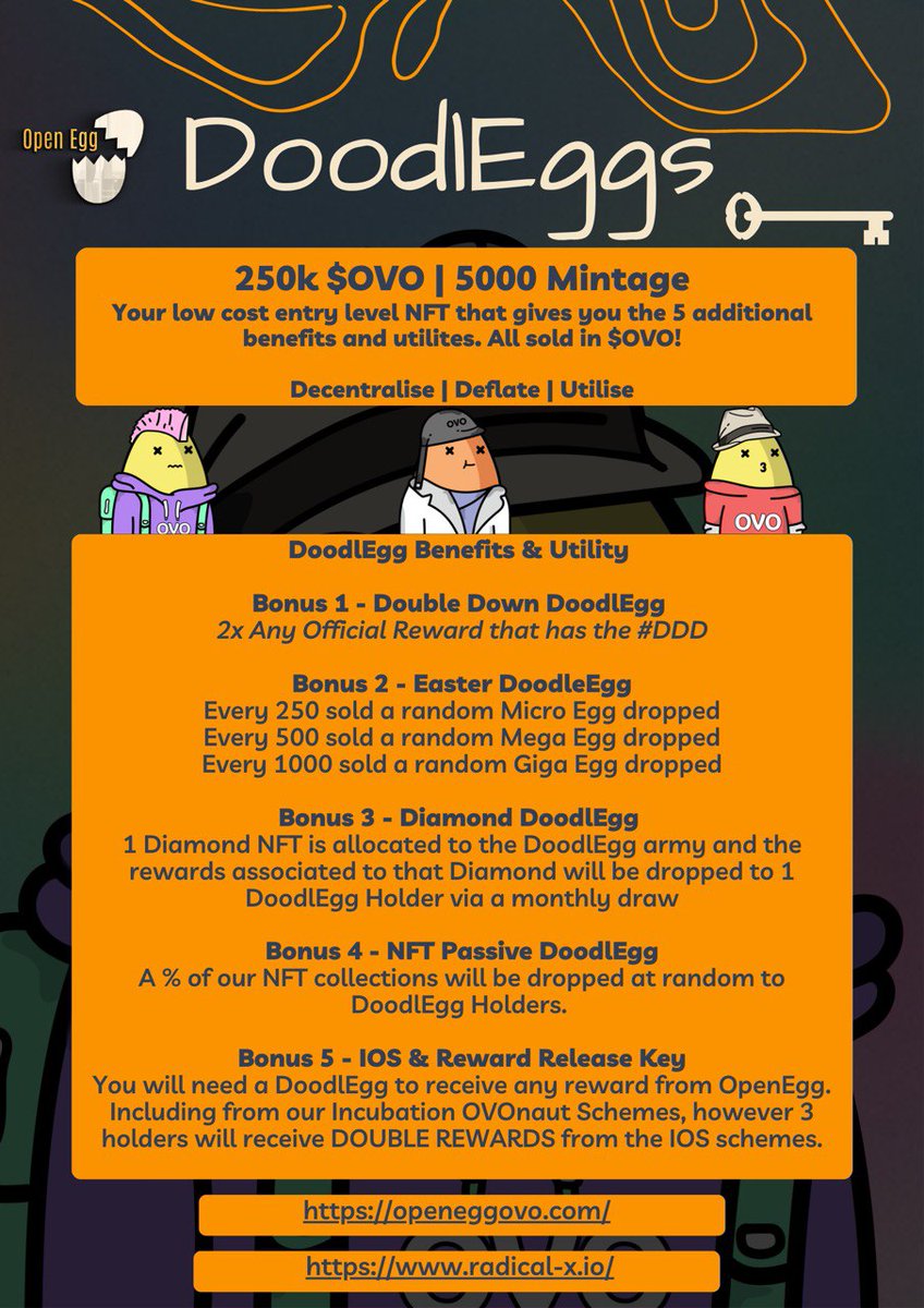 Geleeian's tweet photo. Don't miss this draw. Get your DoodlEgg now!
Purchase here: https://t.co/QyQviq3p3t (search for DoodlEgg)

Below is the infographic of DoodlEgg Benefits and Utility.

#XRP #XRPL #OVO #NFT https://t.co/p5e7zTgGas