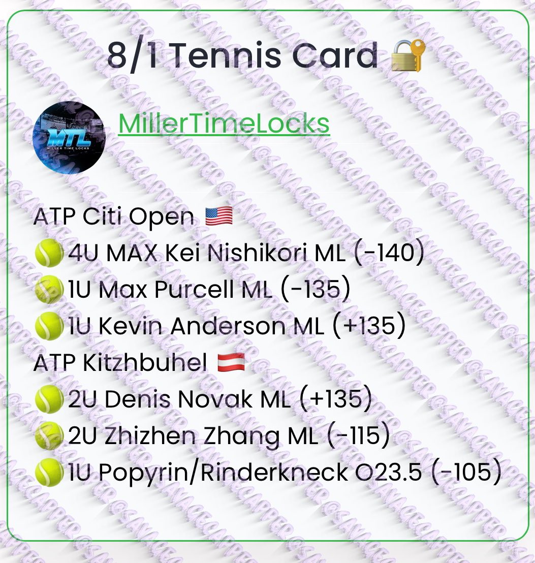 SavageCappers's tweet image. TENNIS WAKE AND CASH 🎾

#MillerTimeLocks &amp;amp; #MatchPointBets 

#GamblingTwitter #tennispicks