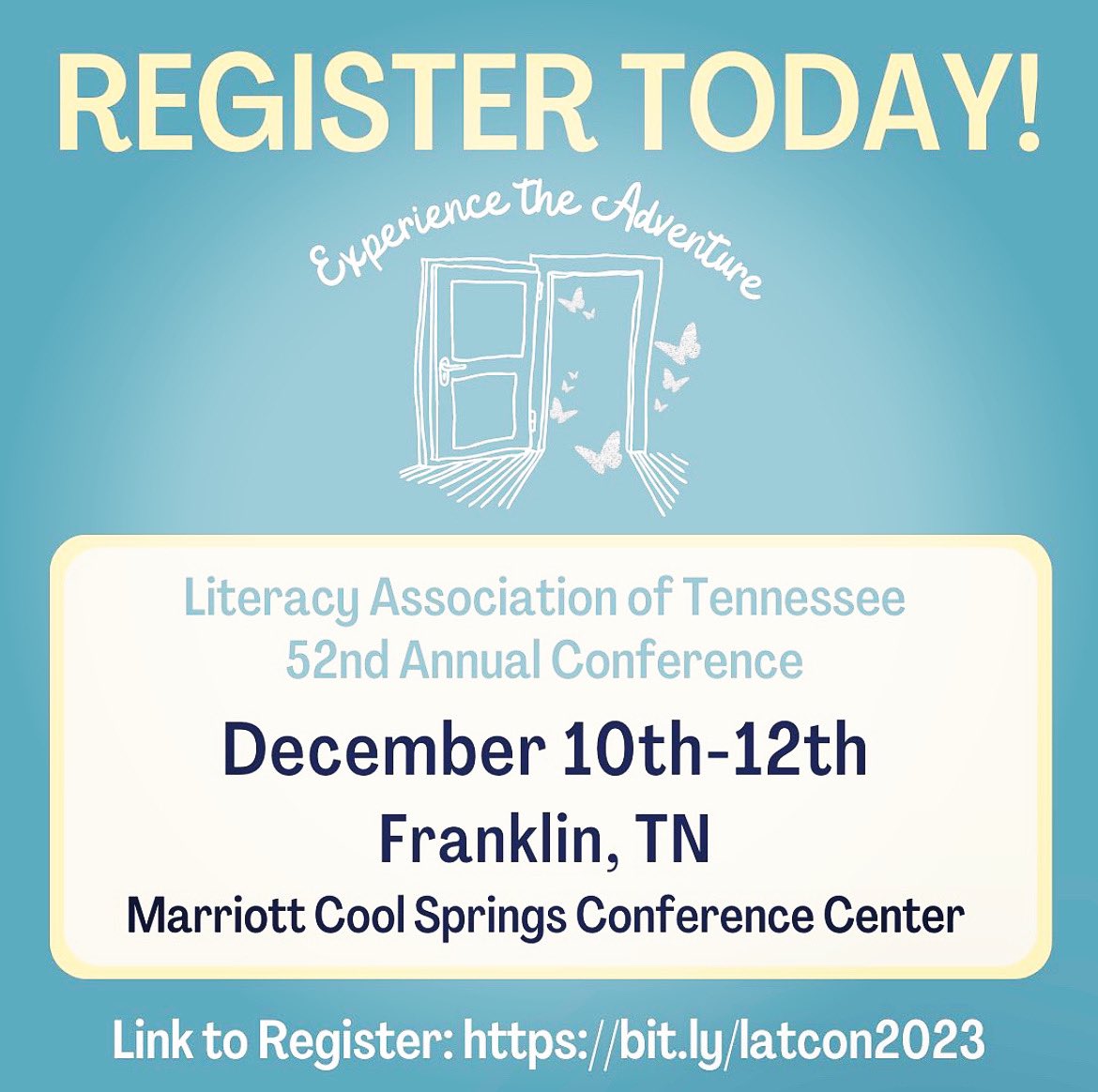 MCLA_Chapter's tweet image. Experience the Adventure 🚪🦋 

#tnreads #MCLA #LAT #latcon2023 #ILA