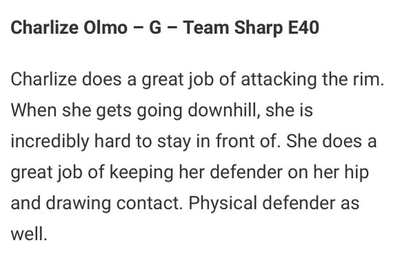 Charlize Olmo (@char_lize19) on Twitter photo Thank you <a href="/JrAllStarBB/">Jr. All-Star Girls Basketball</a> for the evaluation! Had a great week in Orlando!
<a href="/TeamSharp23/">Coach Sharp</a> <a href="/mcgirlshoops/">Morris Catholic Girls Basketball</a> <a href="/MikesSportsMF/">Michael Famosa</a> <a href="/_CadetHoops/">Cadet Hoops</a> Thank you <a href="/JrAllStarBB/">Jr. All-Star Girls Basketball</a> for the evaluation! Had a great week in Orlando!
<a href="/TeamSharp23/">Coach Sharp</a> <a href="/mcgirlshoops/">Morris Catholic Girls Basketball</a> <a href="/MikesSportsMF/">Michael Famosa</a> <a href="/_CadetHoops/">Cadet Hoops</a>