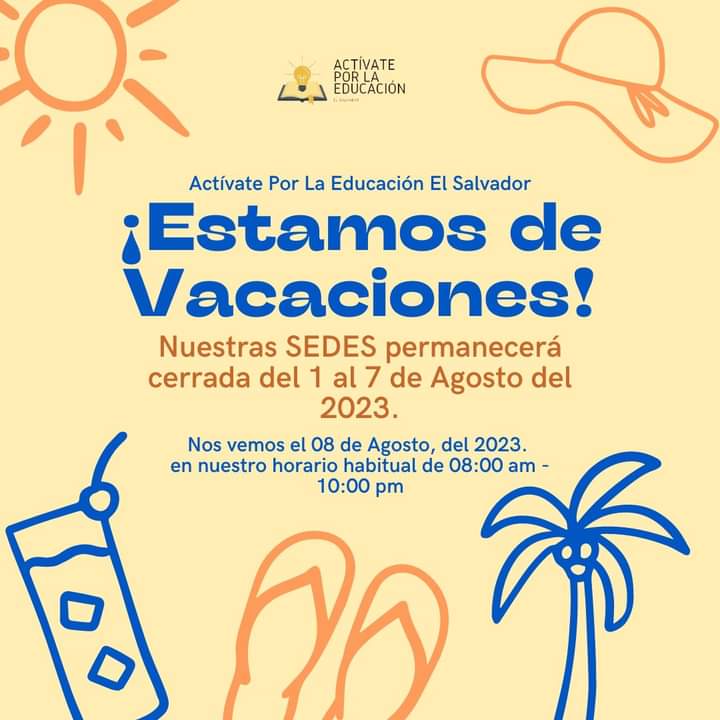 activatedusv's tweet photo. 📣Informamos a toda nuestra comunidad universitaria que el periodo de vacación inicia del 01 al 07 de agosto.🤩🎡
✅ Regresando a nuestras actividades el día martes 08 de agosto.
🎢Les deseamos unas felices vacaciones😎 esperamos que disfruten al lado de familia y amigos. https://t.co/r3ADqXsaUG