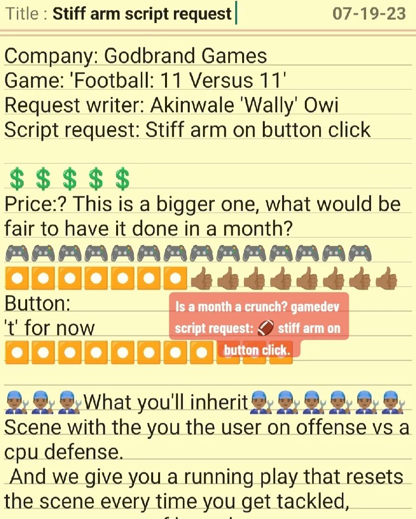 WallyOwi30's tweet image. For the scripts how about a base pay from main goal achieved with bonuses for other script goals achieved like a sports contract? Bc I don&apos;t want to penalize you for an error a second pair of eyes will see in a second.
#gamedevjobs #unitygamedevelopers