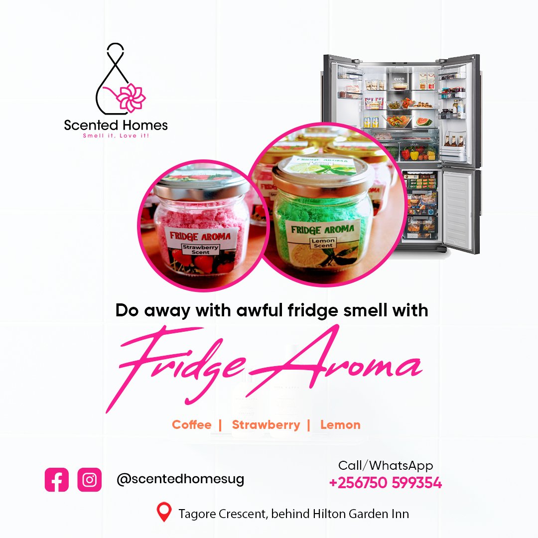 ScentedUg's tweet photo. Is your fridge stuffy? Well, you need to try out our fridge aroma, it puts out the awful smell and deodorizes the fridge with a powerful lemon or strawberry scent.

Comes in 250 gms for your scenty comfort at ugx 15,000. Lasts for 3months. Call/ WhatsApp 0750-599354 for delivery https://t.co/w7rfeBwAiZ