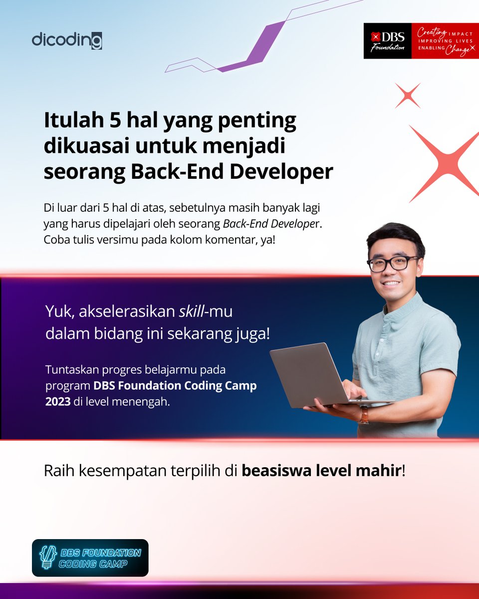 dicoding's tweet photo. #DBSFcodingcamp #DBSFoundation #ITtraining #BeasiswaPelatihanIT #DBSFoundationCodingCamp2023 #Beasiswa #DBS #beasiswacoding #BeasiswaDBS #kelasonline #devops #backend #differentkindofbank #livemorebankless https://t.co/P0LDOuklit