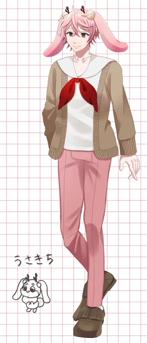 擬リヴ/うさきち/22歳くらい 穏やかで優しい性格で、頼まれごとをすると困った顔をしながらも引き受けてしまう。家事全般が趣味でひとつひとつ丁寧にこなすのが好き。とはいえダメなことはダメとしっかり叱れる一面もあるママ系男子。