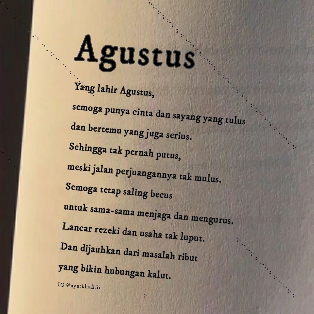 Siapa yang lahir AGUSTUS? 

Apa harapanmu? Coba tulis.

Tag orangnya.

#agustus #lahiragustus