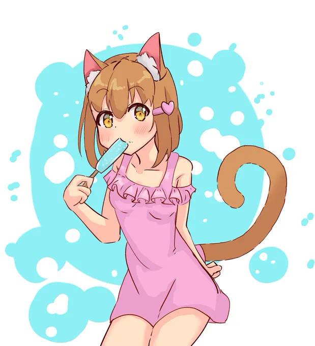 アイスたべてるうちの子ミミちゃん #イラスト