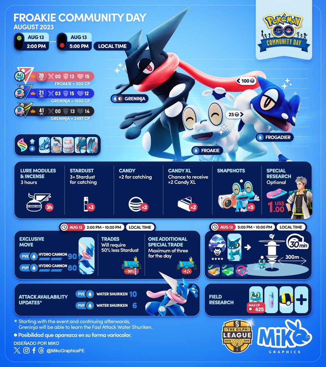 MikoGraphicsPE's tweet photo. 🇺🇸🇪🇸🇫🇷
August Community Day
⭐️ #Froakie #Grenousse
🗓️ August 13
🕑 2:00 PM - 5:00 PM, local time

#PokemonGO #PokemonGOApp #MikoGraphics #TSR https://t.co/eKsSa4KRCb