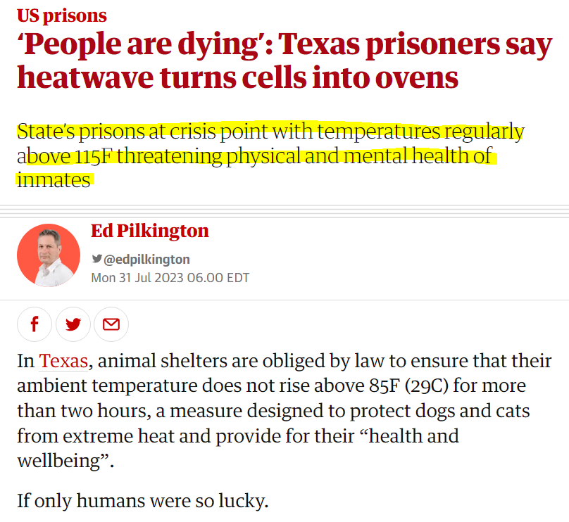 100,000 inmates in temperatures up to 149°F.  Ovens for prisoners.  Sounds familiar.