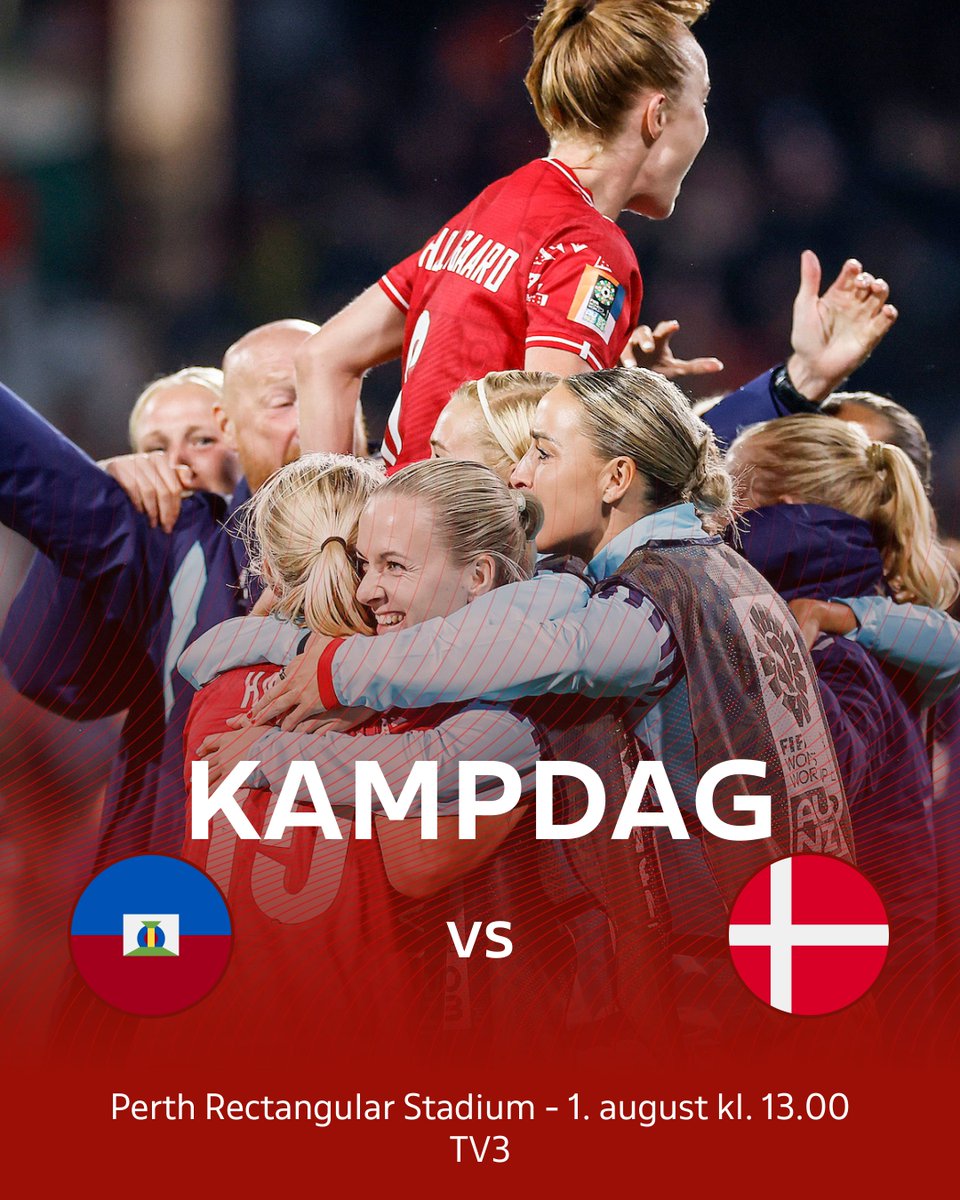 dbulandshold's tweet photo. 𝗩𝗠-𝗞𝗔𝗠𝗣𝗗𝗔𝗚 for Kvindelandsholdet 🇩🇰

Danmark jagter en plads i 1/8-finalen til VM, når det går løs mod Haiti 👊

🏟️ Perth Rectangular Stadium
⏱️ 13.00
📺 TV3 - optakt fra kl. 12.00
📻 Liga på P4

Kom så, Danmark!

📸 @fbbillederdk 
#ForDanmark #FIFAWWC @FIFAWWC https://t.co/Q0EfaJDVpm