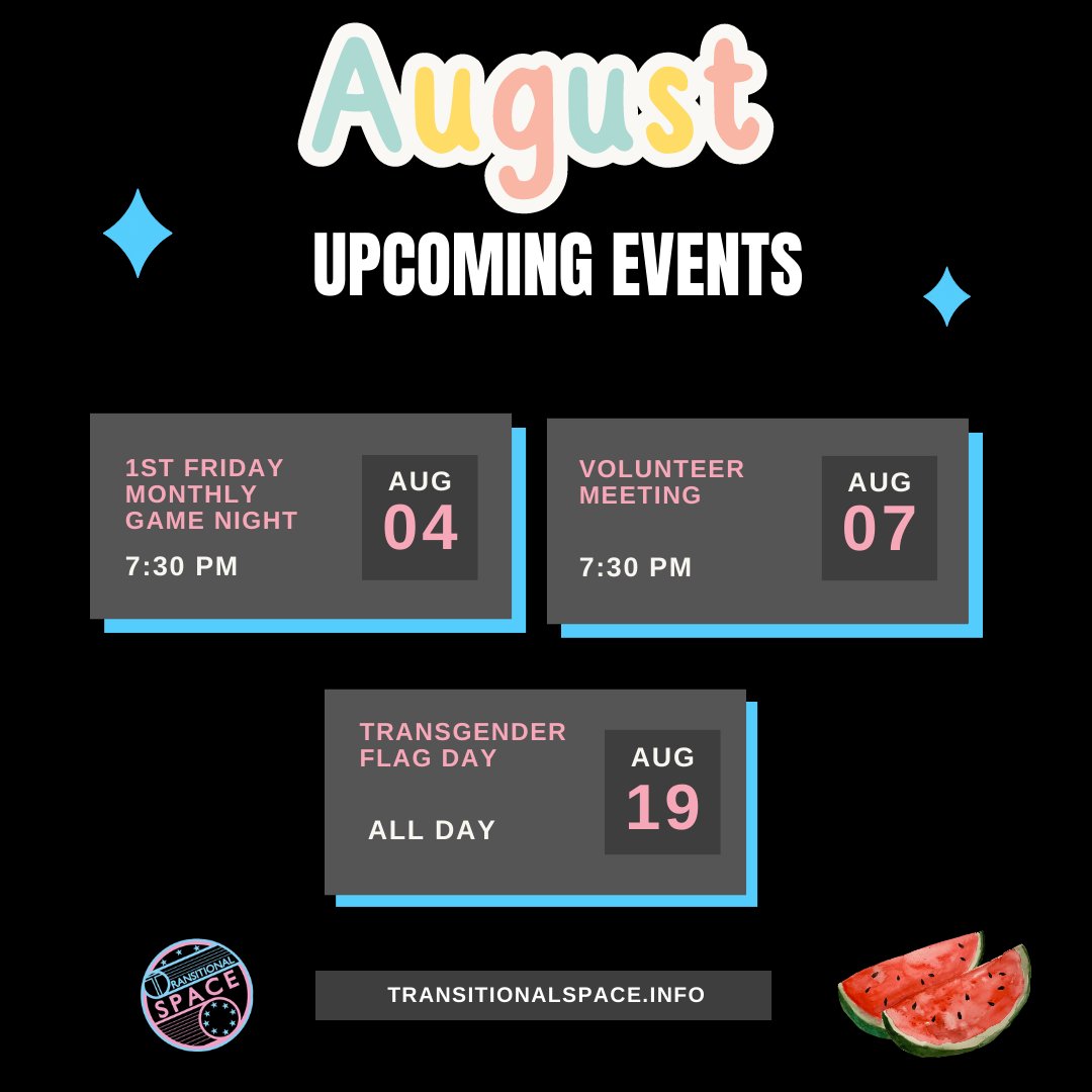 TransitionalSp1's tweet photo. Check out our upcoming events in #August!

To get involved, visit https://t.co/4GJdnCjVQB

#peersupport #events #lgbtqia https://t.co/ZY5N1jC1Vd