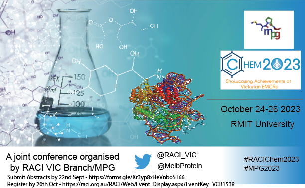 Open for registration. <a href="/RACI_VIC/">RACI VIC</a> and MPG joint conference. To be held <a href="/RMIT/">RMIT University</a>. Register now CHEM 2023 / MPG (raci.org.au) and submit abstracts by 22nd Sept forms.gle/Xr3yp8xHeVnboS…. Lots of speaking slots for #students and #ECRs