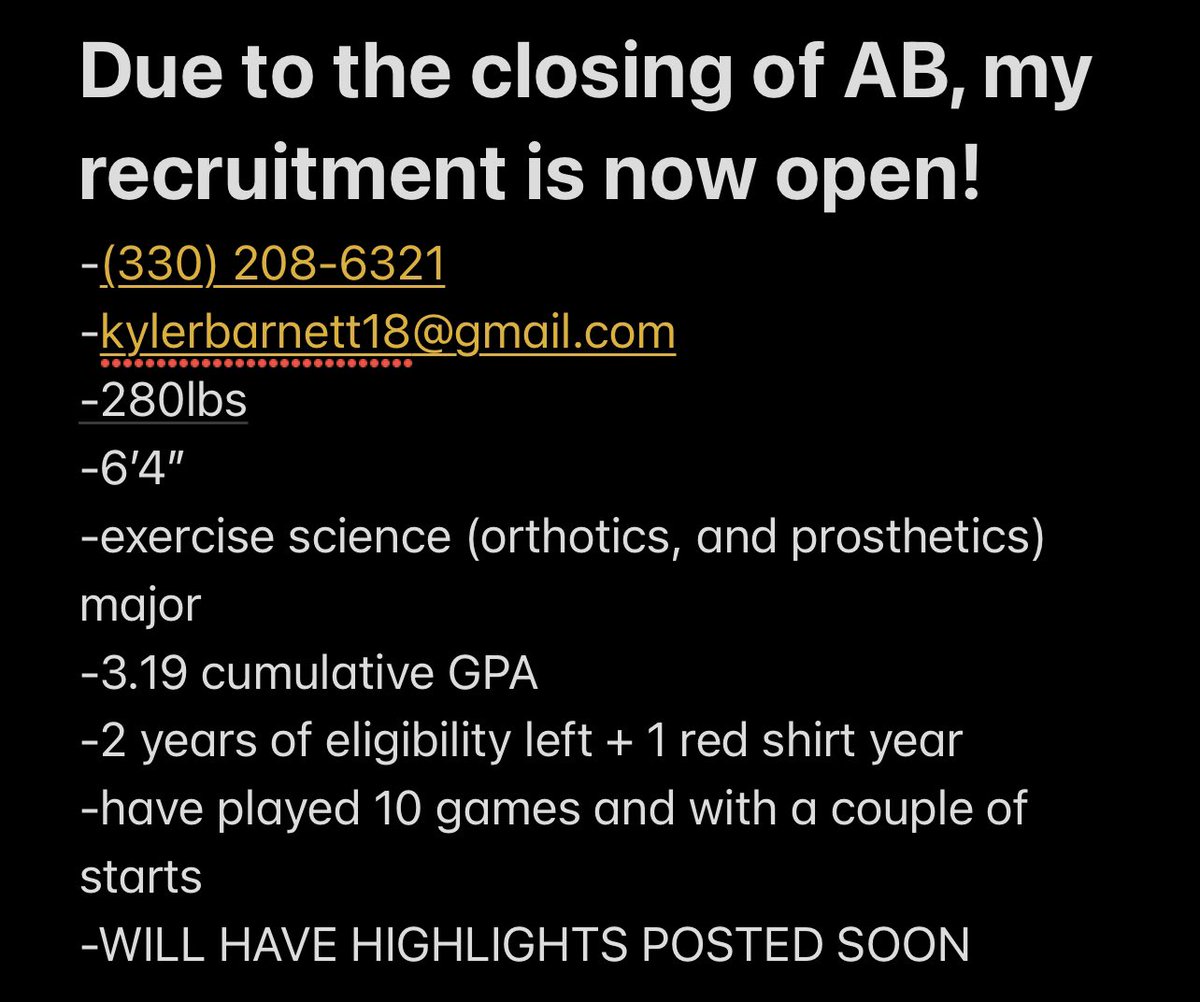 BarnettKyler's tweet photo. Thank you to all the coaches/staff at AB. But I am in need of a new home for the fall semester! https://t.co/BSkKDqaDxH