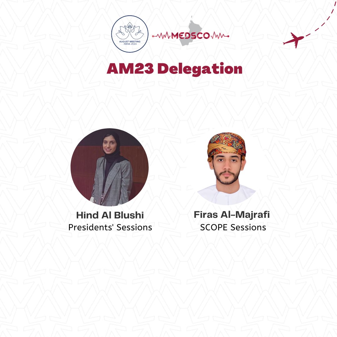 MedSCO_Oman's tweet photo. The August Meeting (AM) is one of the two Genaral Assemblies (GAs) that are happening annually and organised by IFMSA.
This year, AM2023 is hosted in India🇮🇳. Hence, we are introducing our MedSCO's delegation🇴🇲.
#medsco https://t.co/T6N6KBK2b1