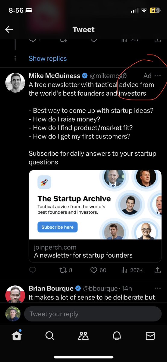 jareditor's tweet photo. New X ad unit is subtle. No “Promoted” with arrow in bottom left just a small “Ad” in upper right. Feels more native. Curious to see how it impacts ROAS. https://t.co/AfZYLJENFX