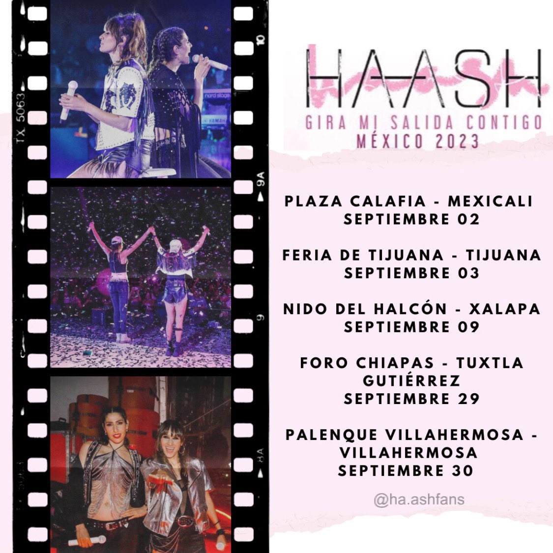 ha_ash_fans_'s tweet photo. Estas son las fechas confirmadas de la gira #MiSalidaContigo para Septiembre . ¿En cuál concierto te veremos ? #HaAsh #HaAshFan #HaAshFanRule #Fan #MiSalidaContigoTour #Tour2023 #HaAshEnConcierto https://t.co/D9lgCm3A0G