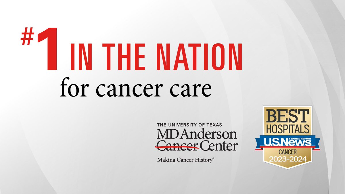 MD Anderson is again #1 in the nation for cancer care in @USNews’ “Best Hospitals” ranking: bit.ly/3Oh6k4v

Thanks to all who make this possible: our faculty, employees, trainees, students, volunteers, donors, advocates, partners, patients and caregivers.  #BestHospitals…