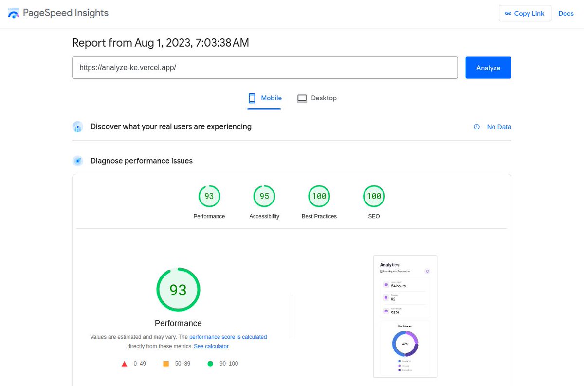 codewithmontana's tweet image. The #pagespeedtest results are so amazing. It&apos;s unbelievable, I was able to pull these results 👇
for both the mobile and desktop. Thanks to @kiche_allan session on the #IOExtendedPwani @GDG_Pwani. Now every build on production I have to check its speed test.