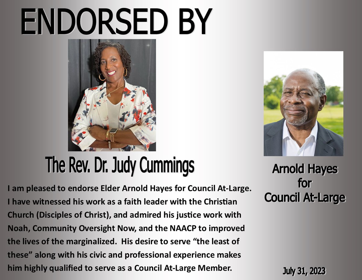 HayesForJustice's tweet photo. Thank you the Rev. @drjudycummings for your endorsement for Metro Nashville Council At-Large! #BetterDaysWithHayes https://t.co/0ykMQ7uWyw
