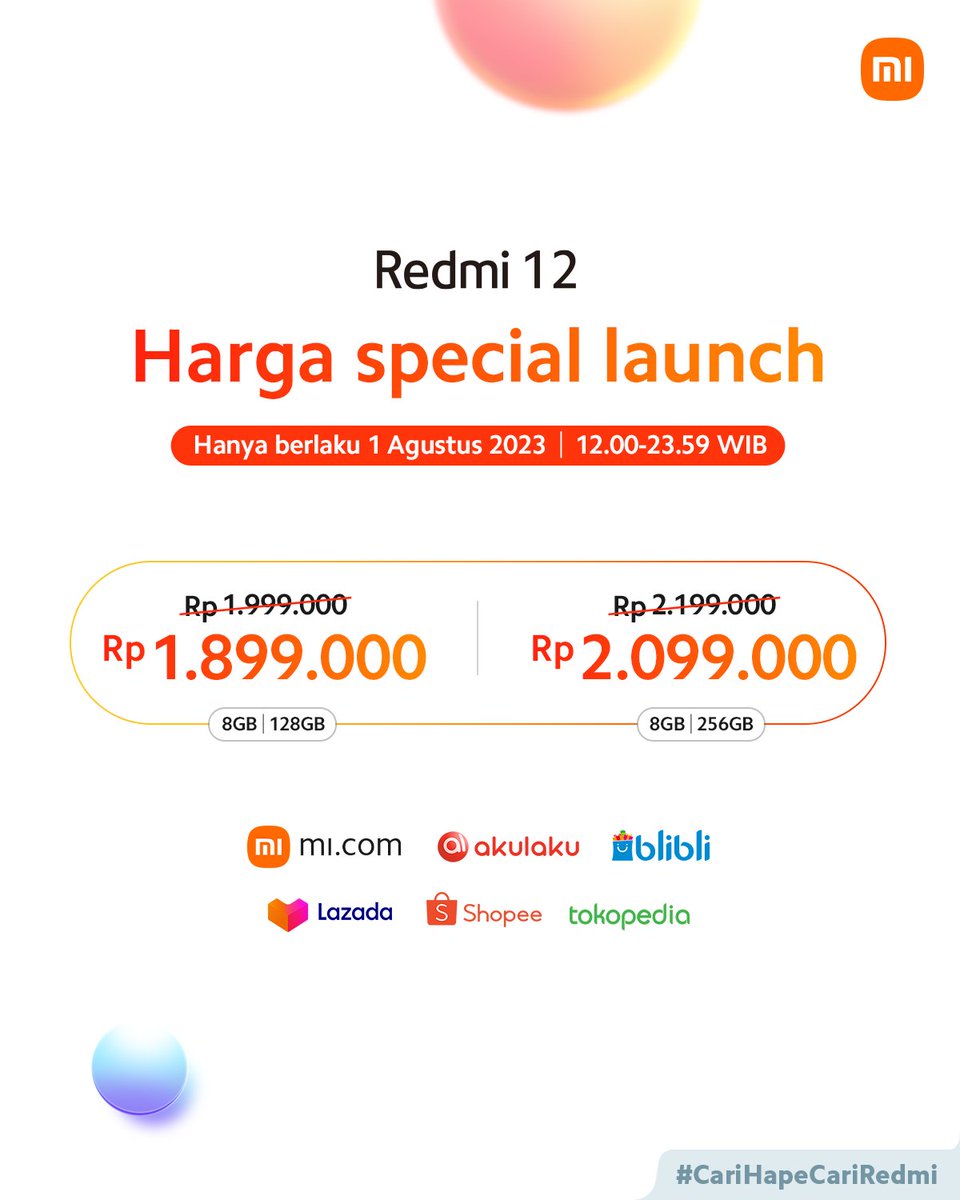 The wait is over, Redmi 12 resmi meluncur hari ini!

Cuuusss, langsung borong Redmi 12 di Xiaomi Indonesia Official Store E-Commerce favoritmu, atau kalian bisa kunjungi link
🔗linktr.ee/redmi12saatnya…

Waktunya kamu #NaikLevel bareng #Redmi12!