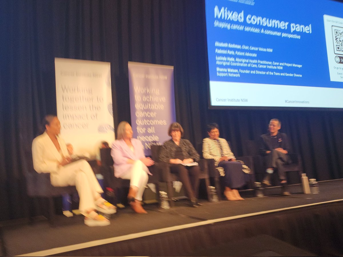 Terrific consumer focussed panel at @cancerNSW #CancerInnovations conference. Honest, powerful, vulnerable and illuminating. Listening and better understanding of diversity and impact on cancer care is key to meet the needs of people of all communities in NSW. #personcentrecare