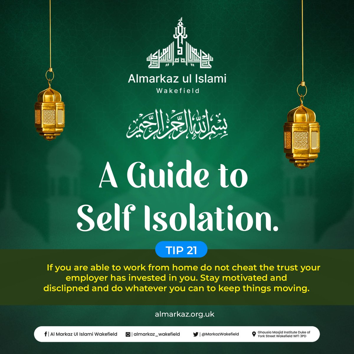 MarkazWakefield's tweet photo. Finding peace in the remembrance of Allah : An Islamic guide to self-isolation.
#almarkazulislamiwakefield
#SelfIsolation
#IslamicGuidance
#FaithInIsolation
#PrayerInSolitude
#SpiritualReflection
#IslamicWisdom
#EmbraceSolitude
#ConnectingWithAllah
#SelfDevelopment
#InnerPeace https://t.co/bfNt5pRX6F