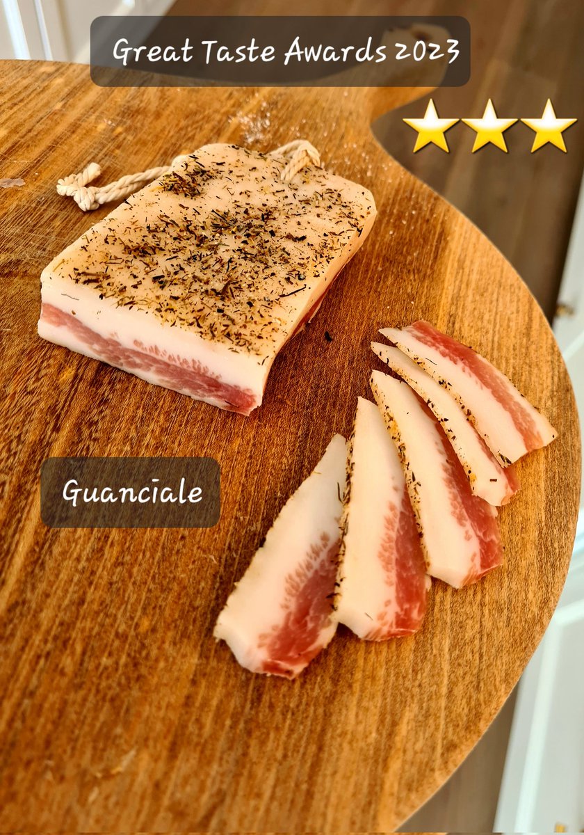 Thanks to <a href="/guildoffinefood/">Guild of Fine Food</a> for a coveted 3 Star Award for our Guanciale .. we are delighted to be among the best of the best 🐖⭐️⭐️⭐️