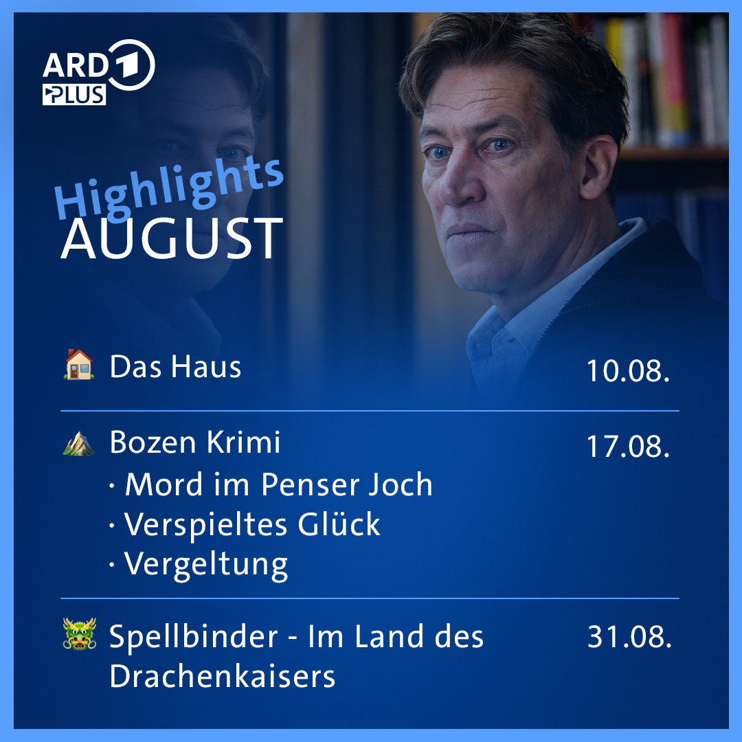 NEUES IM AUGUST ✨

#fürdich #stream #streaming #wiedersehen #wiedersehenmachtfreude #Neuheiten #Highlights #Neu #wallaceundgromit #drama #krimi #kids #zero #seepferdchen #flügelausbeton #bozenkrimi #filme #serien #klassiker #ARDPlus #sketchup #dashaus