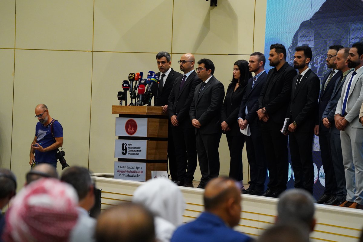 Free_Yezidi's tweet photo. Yezidi community opens genocide commemoration events today in Baghdad, led and organized privately by #Yezidi #Yazidi civil society, sending collective, unified message to Iraqi and international communities and governments nine years since beginning of #YazidiGenocide https://t.co/sVNpHF1d0U