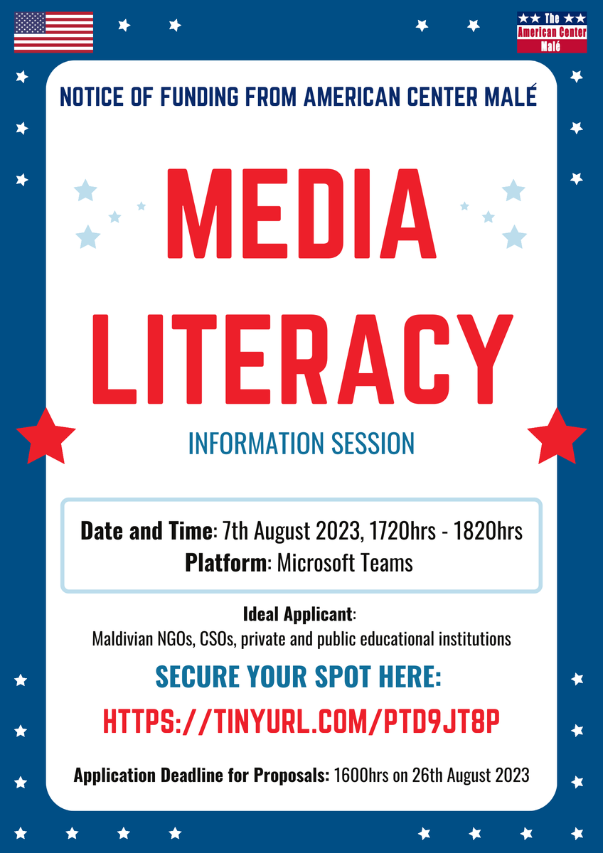 Interested in applying for upcoming U.S. grant opportunities that are geared towards our digital world and its responsible use? Come join our virtual information session for our Notice for Funding Opportunity: Media Literacy! 

Sign-up here: tinyurl.com/ptd9jt8p