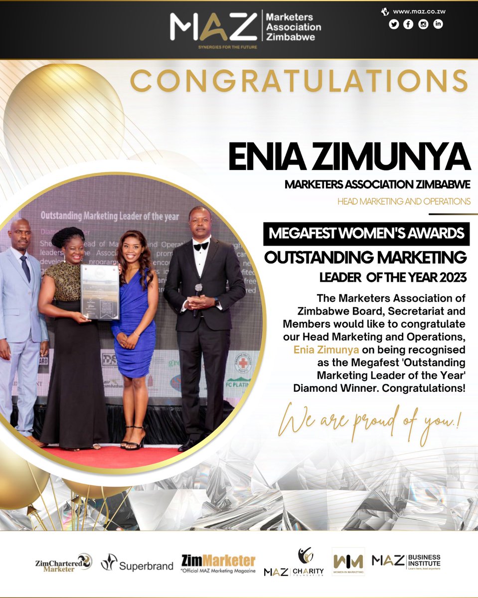 MarketersZim's tweet image. Congratulations to our own , Enia on her recognition as Outstanding Marketing Leader of the Year at the Megafest Women's Awards. 
We are proud of you! @eniablessed