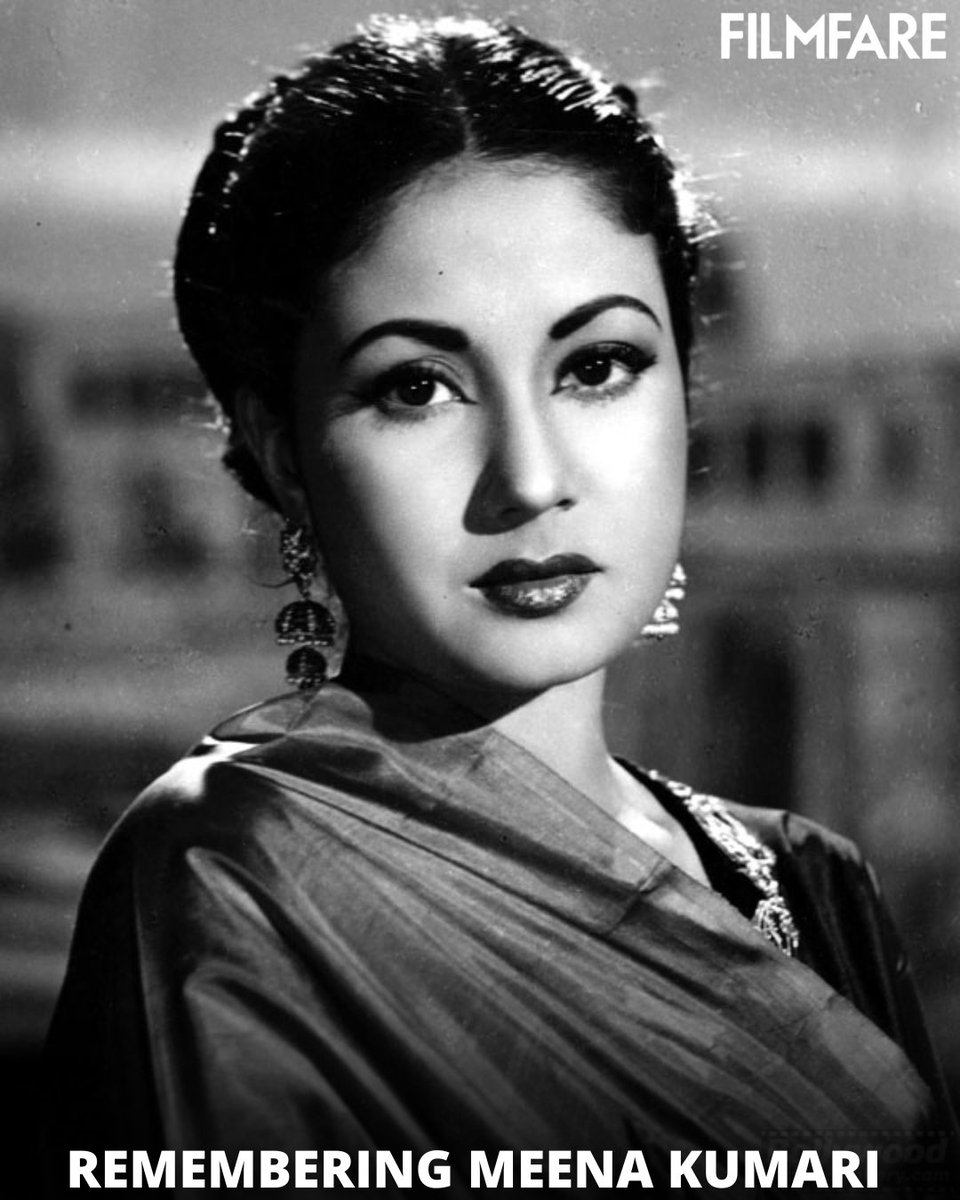 filmfare's tweet photo. Between her breakout role in #BaijuBawra and her sensational performance in #Parineeta, #MeenaKumari earned the title of Hindi cinema's Tragedy Queen. Here's remembering the actress on her birth anniversary. https://t.co/r6ZxCiQATf