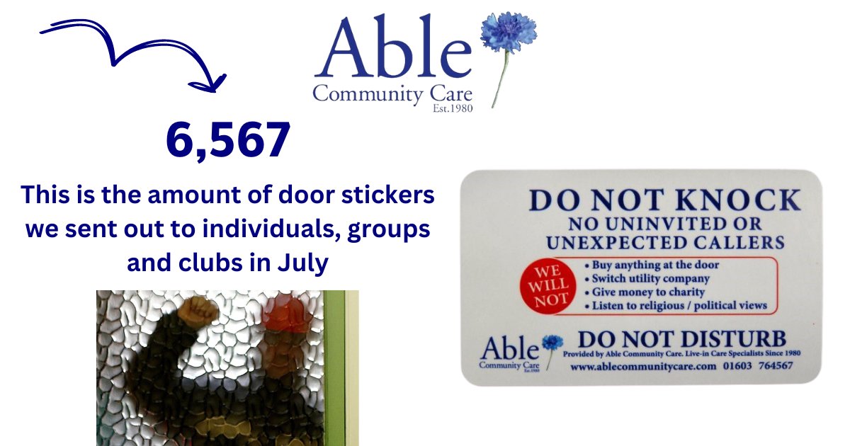 Able Community Care (@ablecomcare) on Twitter photo 6,567!! This is the amount of door stickers we have sent out to individuals, groups and clubs in the month of June.
Contact us if you would like one 01603 764 567 or email info@ablecommunitycare.com 6,567!! This is the amount of door stickers we have sent out to individuals, groups and clubs in the month of June.
Contact us if you would like one 01603 764 567 or email info@ablecommunitycare.com