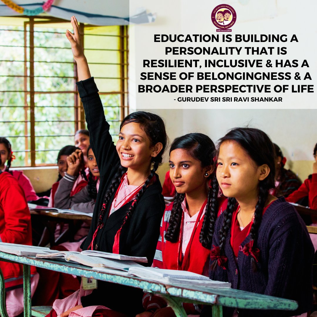 aolschools's tweet photo. "Education is building a personality that is resilient, inclusive &amp; has a sense of belongingness &amp; a broader perspective of life." Gurudev @SriSri 

Contribute towards our free schools at https://t.co/hfYJyGFZKC @Bhanujgd #GiftASmile https://t.co/tQsL6XV1ZQ