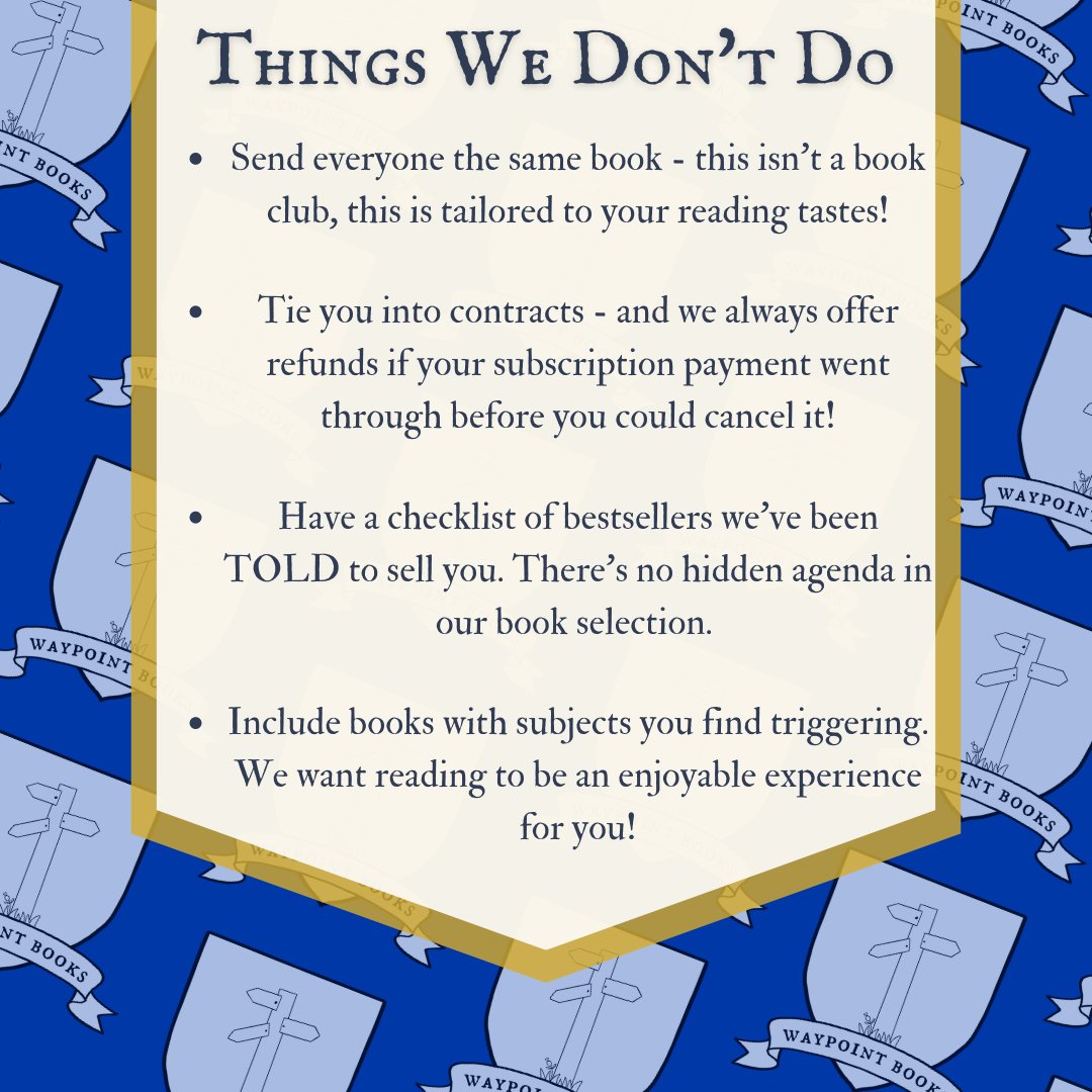 BooksWaypoint's tweet photo. 📦𝒮𝑜𝓂𝑒 𝓉𝒽𝒾𝓃𝑔𝓈 𝓎𝑜𝓊 𝓈𝒽𝑜𝓊𝓁𝒹 𝓀𝓃𝑜𝓌 𝒶𝒷𝑜𝓊𝓉 𝑜𝓊𝓇 𝓢𝓾𝓫𝓼𝓬𝓻𝓲𝓹𝓽𝓲𝓸𝓷 𝓑𝓸𝔁𝓮𝓼! 📦

There are some 𝙆𝙀𝙔 𝘿𝙄𝙁𝙁𝙀𝙍𝙀𝙉𝘾𝙀𝙎 between our service and others. https://t.co/u9uwZ787ab
