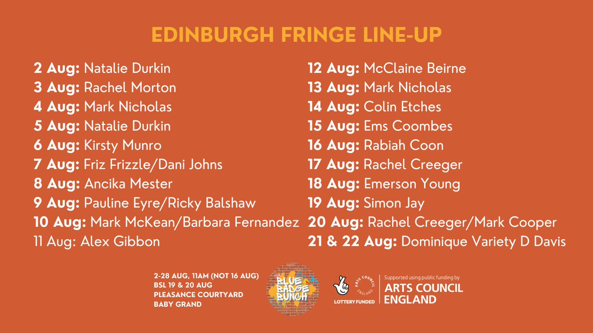 Announcement 📣 TOMORROW we kick off our #edfringe run 2-28 Aug, 11am everyday (except 16 August) at <a href="/ThePleasance/">Pleasance</a> Baby Grand - joined by this incredible line-up of comedians!

More TBC 👀

Book your tickets here: pleasance.co.uk/event/blue-bad…