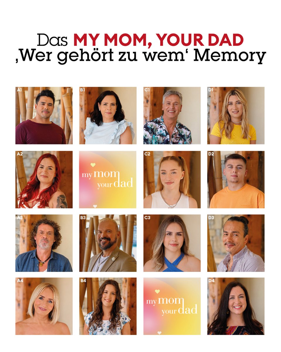 VOXde's tweet image. MY MOM, YOUR DAD geht bald los und wir haben erst einmal ein kleines Spiel für euch! Was glaubt ihr: Welches Elternteil gehört zu welchem Kind? Ab 8.8. bei RTL+ und 15.8. auf VOX.🤔❤️😜 #MyMomYourDad #MMYD #FamilyDatingShow #Vox #RTLPLus