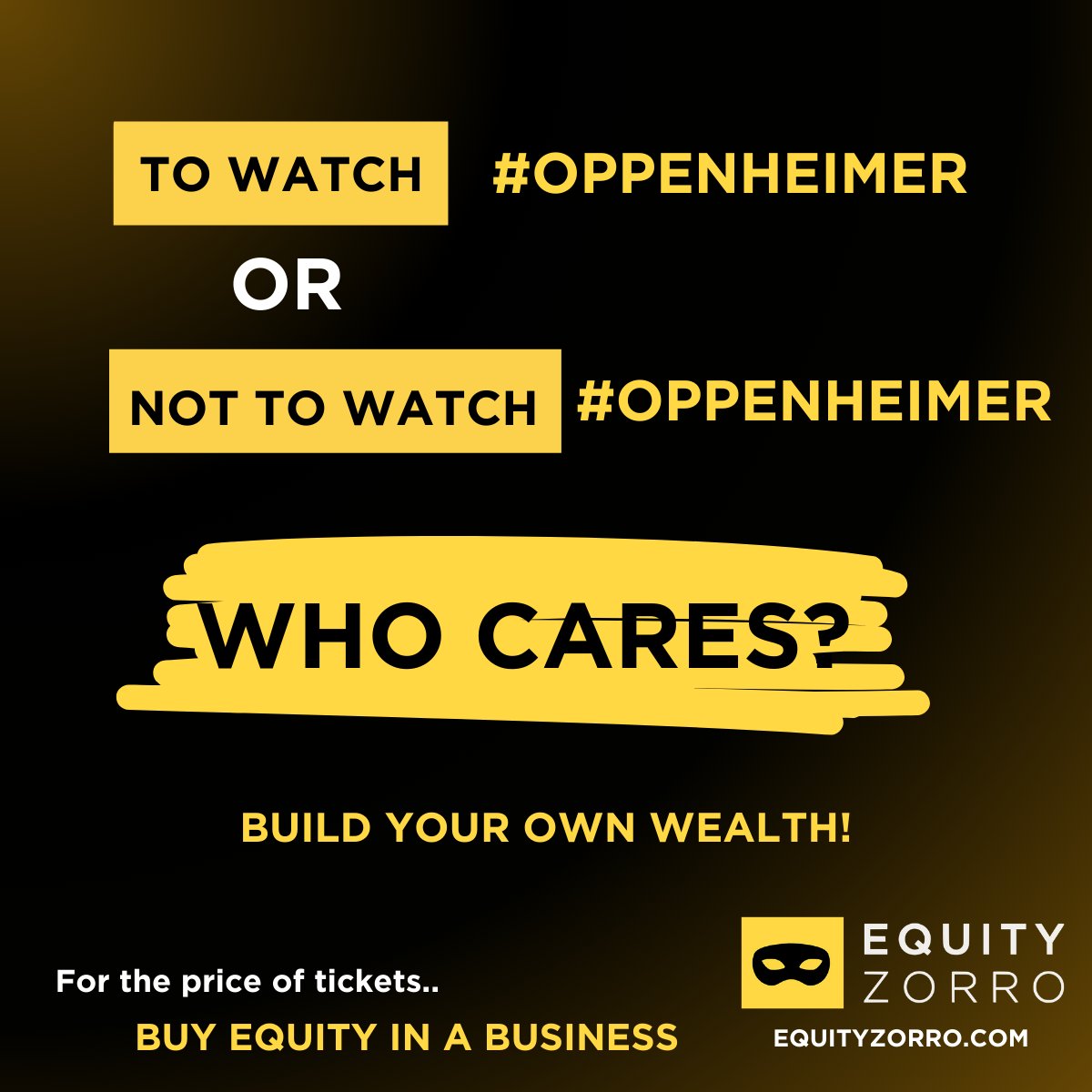 To watch #oppenheimer or not to watch #oppenheimer? WHO CARES? 🤷‍♀️Wouldn't you rather put time and effort to build your own #wealth?📈💰 Let's Grow your wealth together. 🤝equityzorro.com/sign-up/
#motivation #hedgefundmanager #wealthmanagement