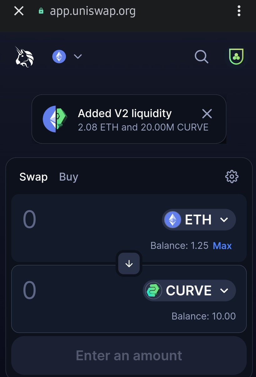 Good morning #Curvers

$CURVE has been whitelists on <a href="/Uniswap/">Uniswap Labs 🦄</a> and showing our logo.

#CurveNetwork #CurveSwap #Blockchain $CURVE