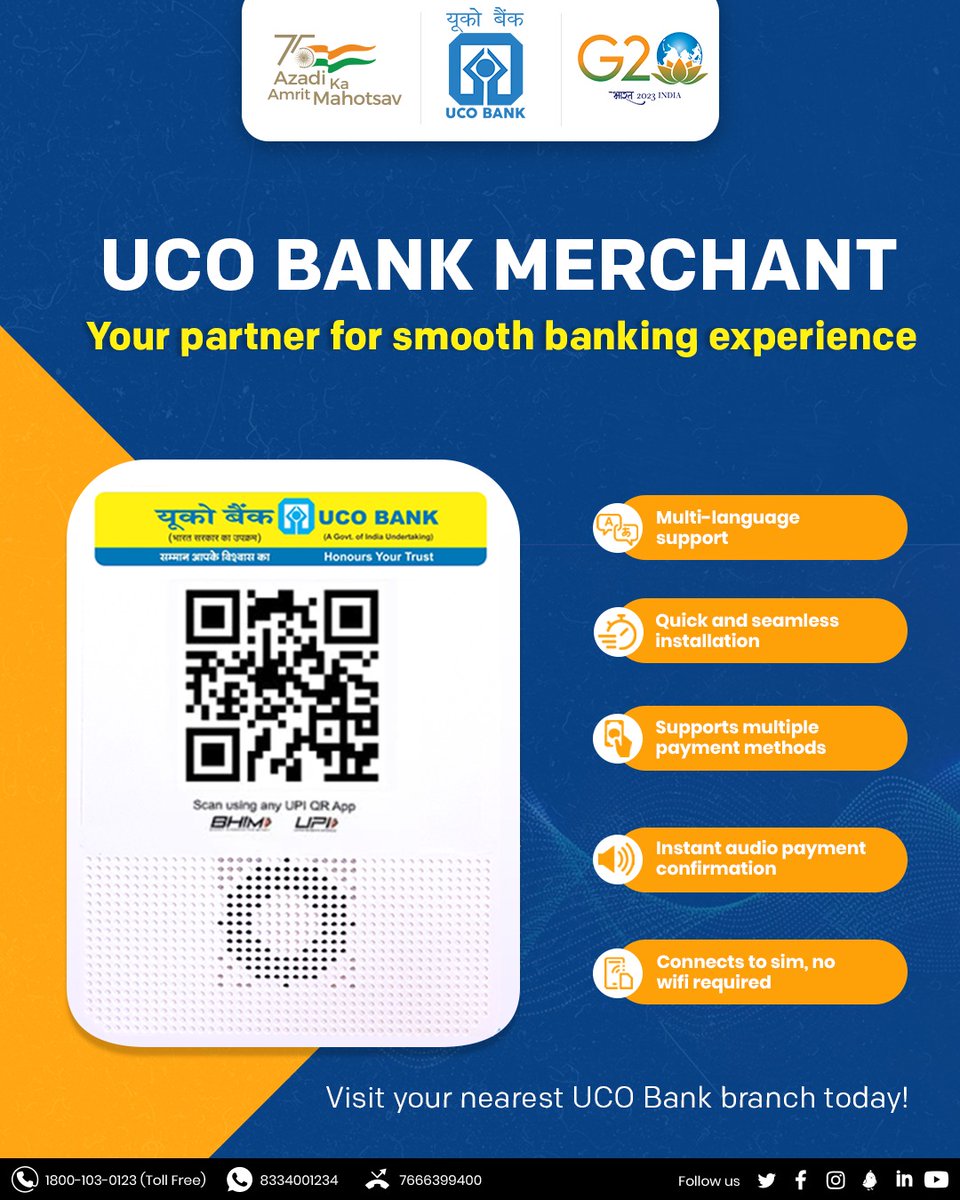 Boost business performance with soundbox alerts by UCO Bank Merchant Solution &amp; QR Code #Soundbox. #UCOBank Honours Your Trust #UCOTURNS80 #Payments #Transactions #CustomerExperience #MerchantSolution