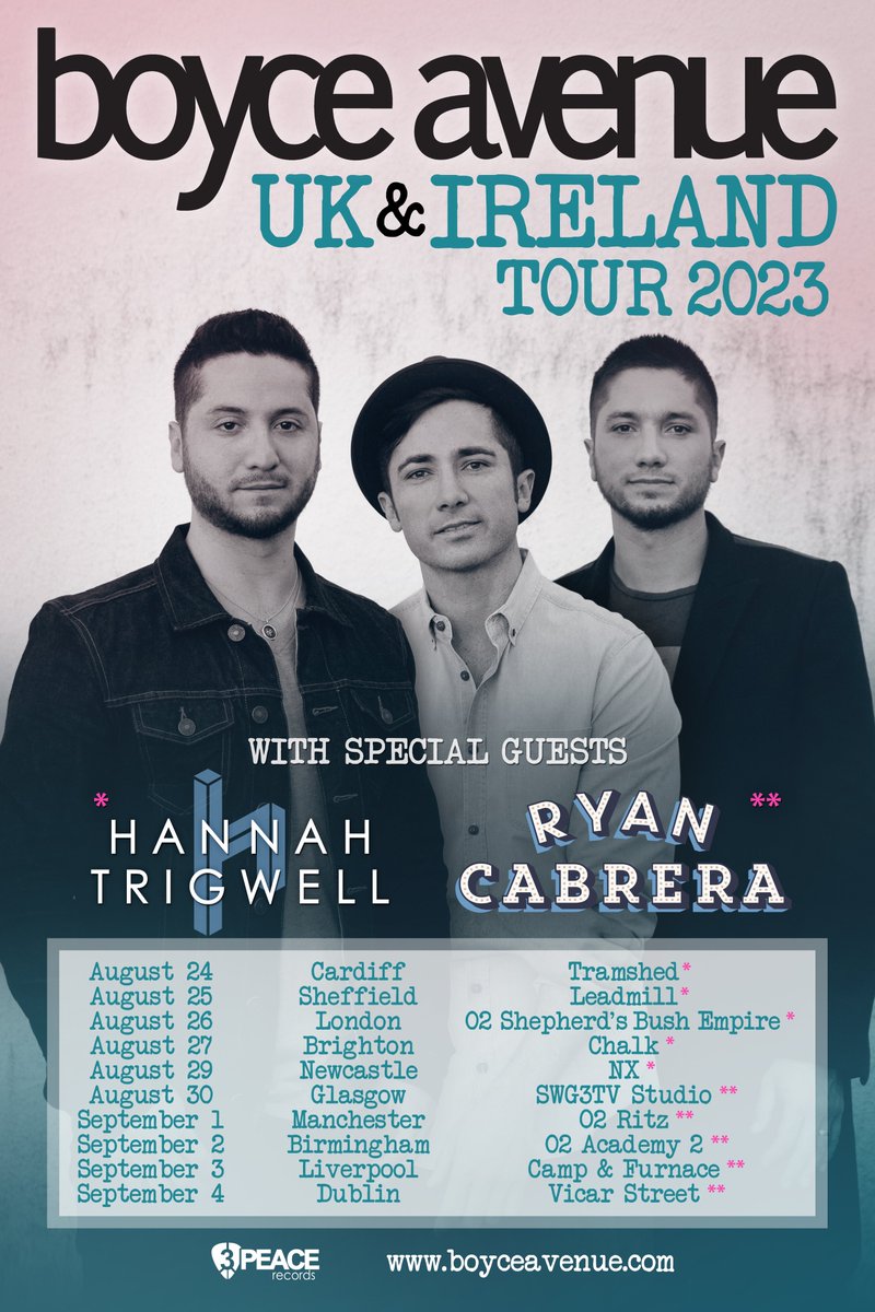 HannahTrigwell's tweet photo. Touring with @BoyceAvenue bros this month! 🔥

Main support for selected dates! Playing an acoustic set 🎸 at Cardiff, Sheffield, London, Brighton + Newcastle... https://t.co/BCzuichR0A