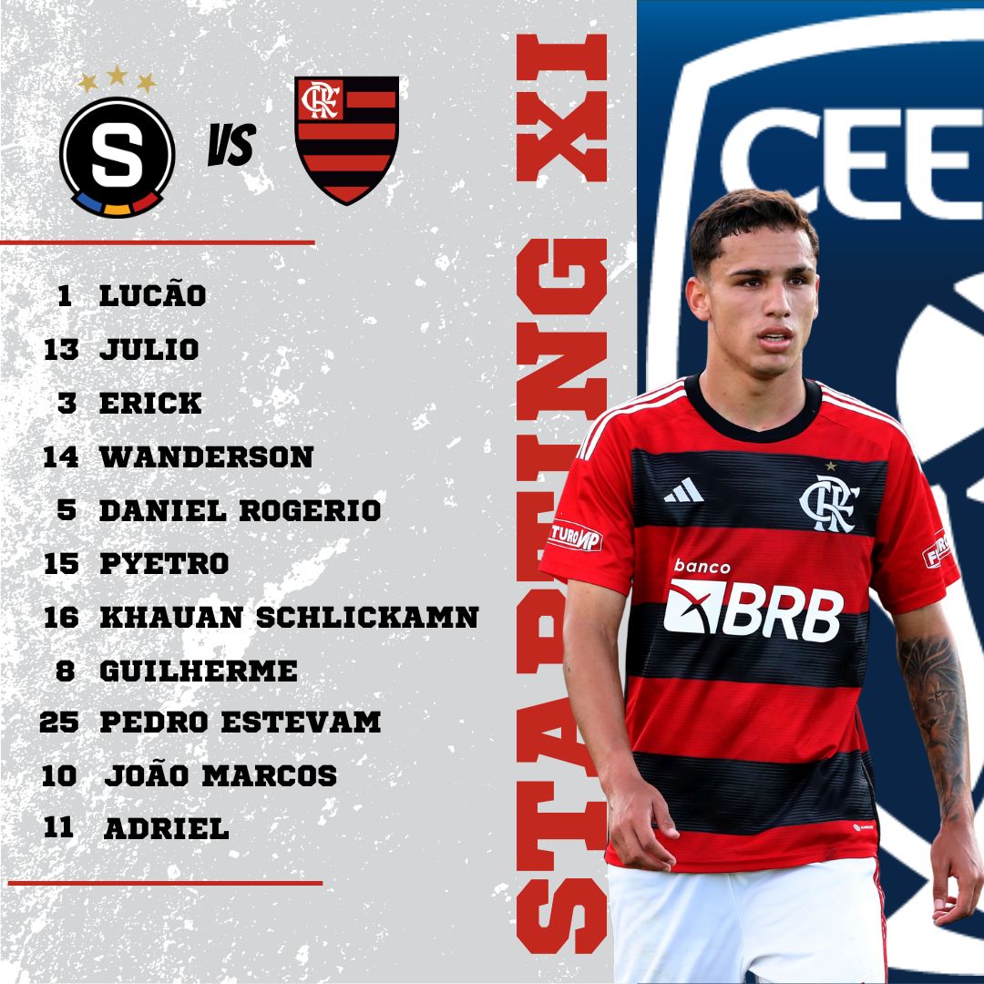 📋 Starting line ups for <a href="/ACSparta_Mladez/">Sparťanská mládež</a>-@flamengo_en!

📺 Watch the match live on the ceecup.tv ➡ bit.ly/47gPyev

#CEECup #ACSFlamengo #SpartaFlamengo #CRF #Flamengo #ACS #ACSparta