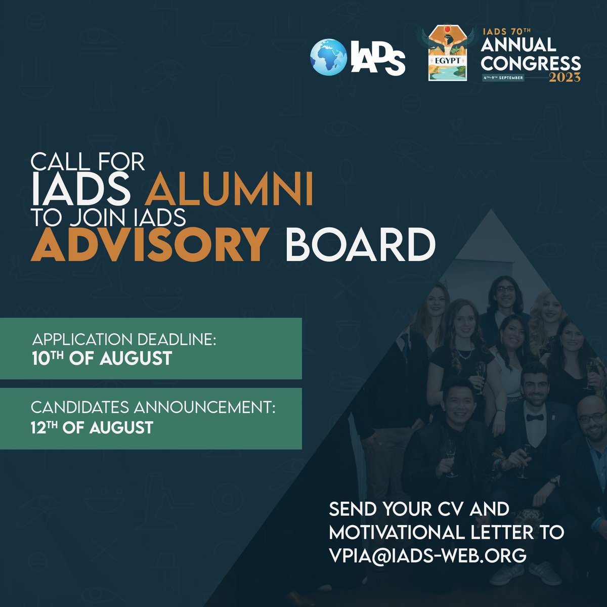 Call for IADS Alumni (previous ExCo and/or Leadership members) to join the Advisory Board for the term 2023/24! Send your CV and motivational letter to the Vice President of Internal Affairs at vpia@iads-web.org Deadline for submissions: 10/08/2023 23:59 GMT+0 #advisory #iads